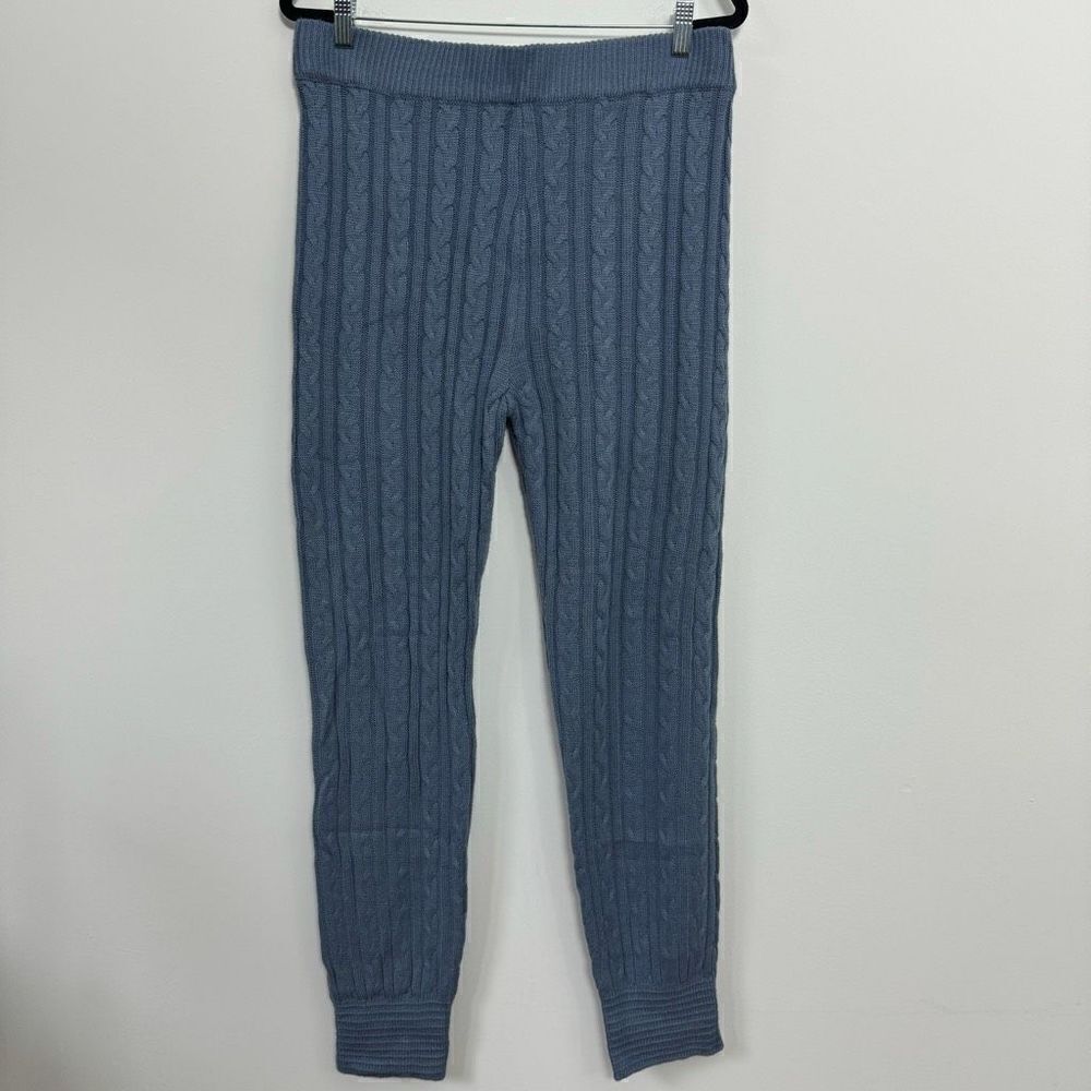 Love University Women's High Rise Knitted Twisted Pattern Blue Gray Pants Size 2